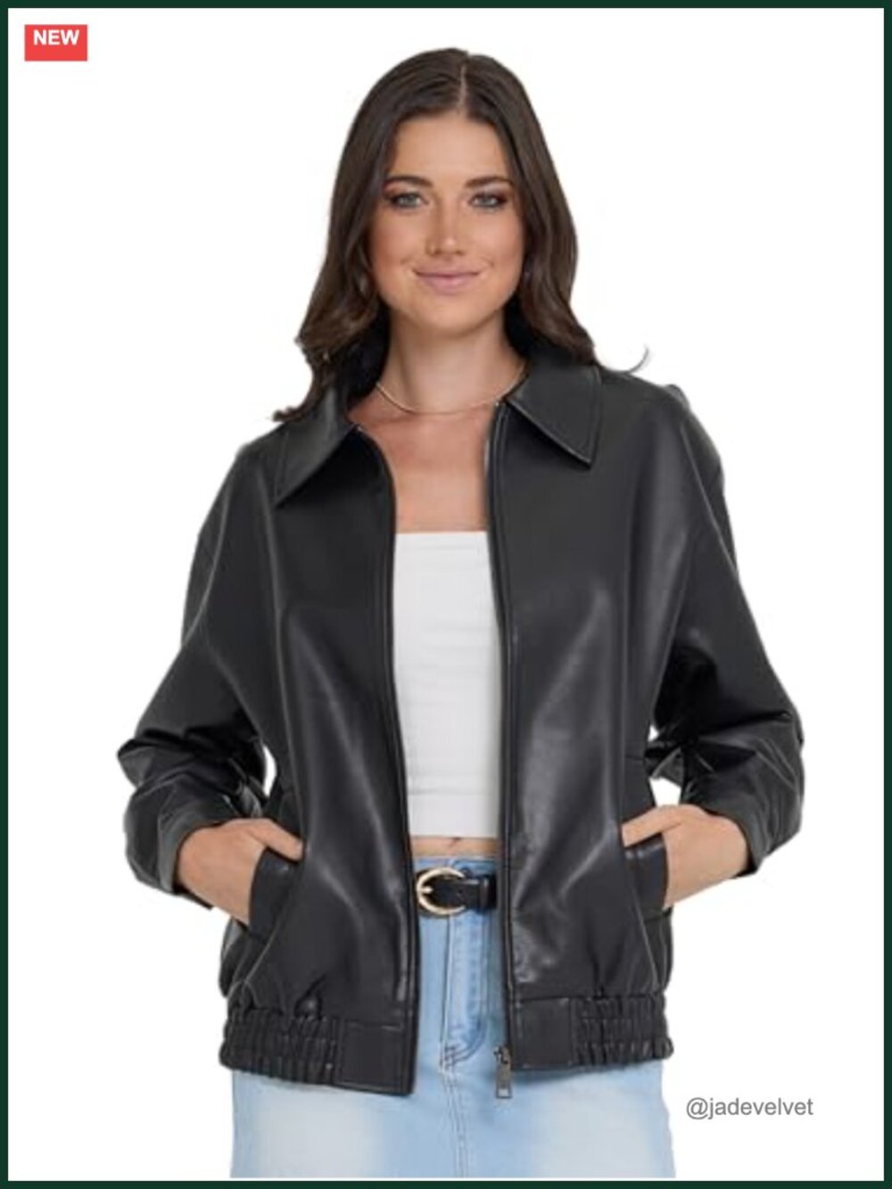 Faux Leather Bomber Motorcycle Jacket Fitted Aviator Zip Up